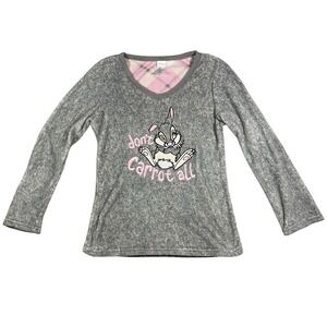 Disney Thumper Pajama Top Womens S Small Grey Long Sleeve Fleece Sleep Shirt‎